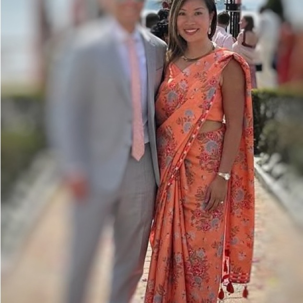 Floral Orange Print Saree